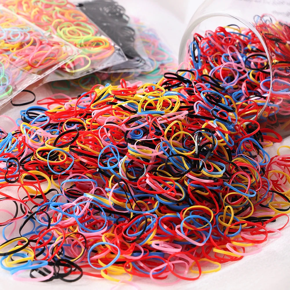 500Pcs Girls Colourful Disposable Rubber Band Elastic Hair Bands Headband Children Ponytail Holder Bands For Kids Accessories