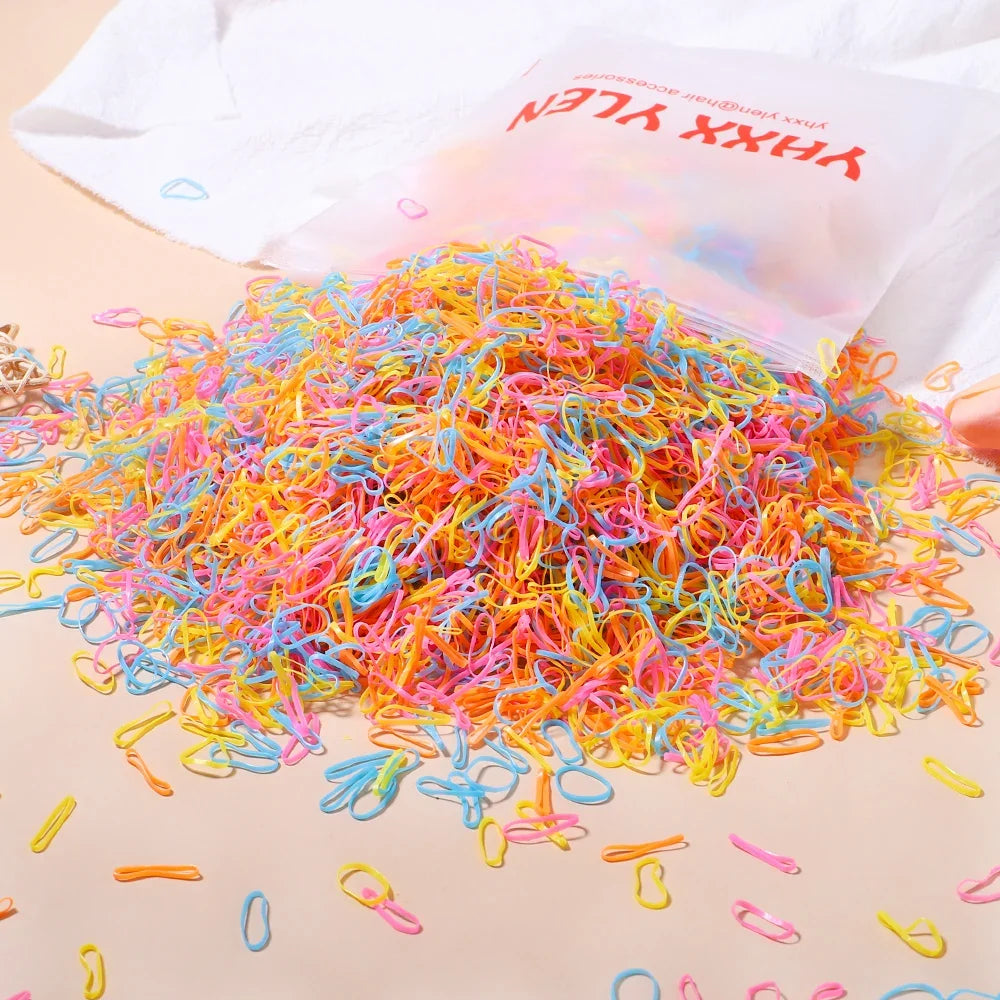 500Pcs Girls Colourful Disposable Rubber Band Elastic Hair Bands Headband Children Ponytail Holder Bands For Kids Accessories