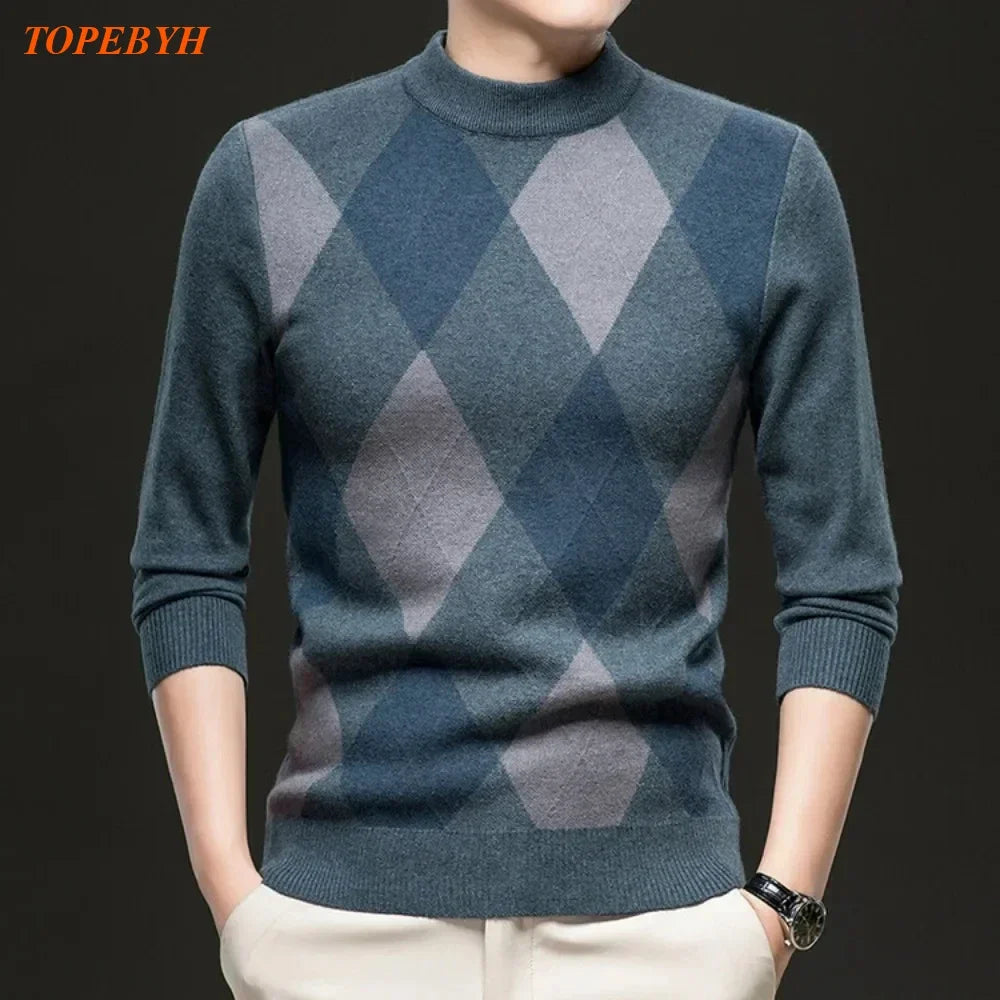 New High Quality Men's  Fashion Business Casual Knitted Sweater Warm Pullover Tops Mens Clothes