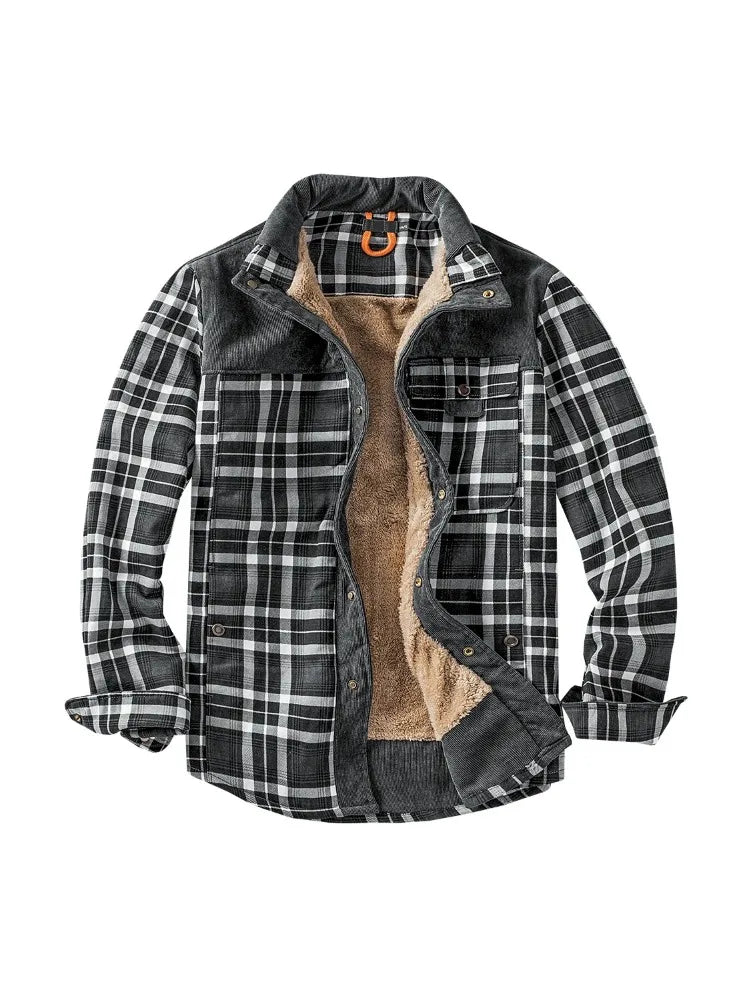 Mens Cotton Jacket Autumn Winter 2025 Check Print Warm Casual Business Office Lapel Coat Man Middle-aged Elderly Cotton Clothes