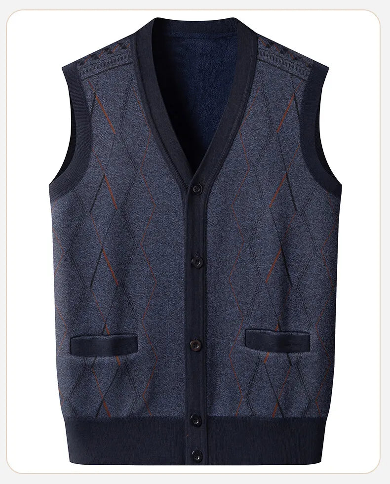 Men Clothes V-Neck Vest Sleeveless Sweater Cardigan Button Down Casual Knit Vests Contrast Mens Spring Autumn Clothes