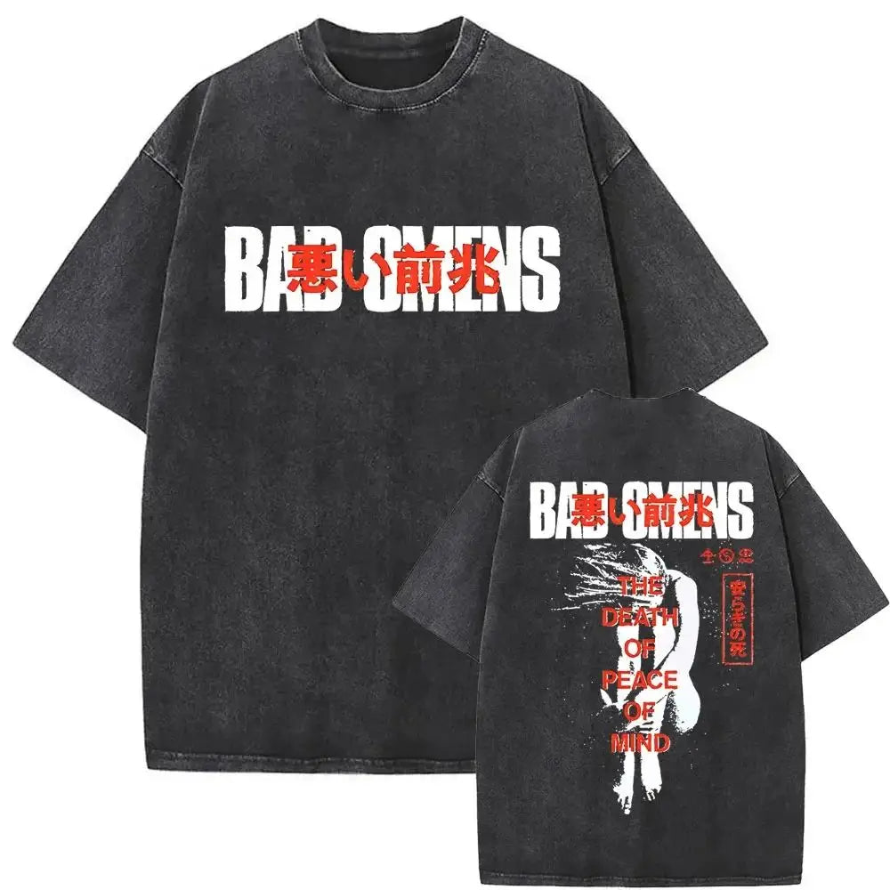 Mens Clothes Tee Shirt Homme Graphic T-Shirts Men Tshirt for Men Ropa Hombre Washed Vintage Bad Omens Print New in Top 61355