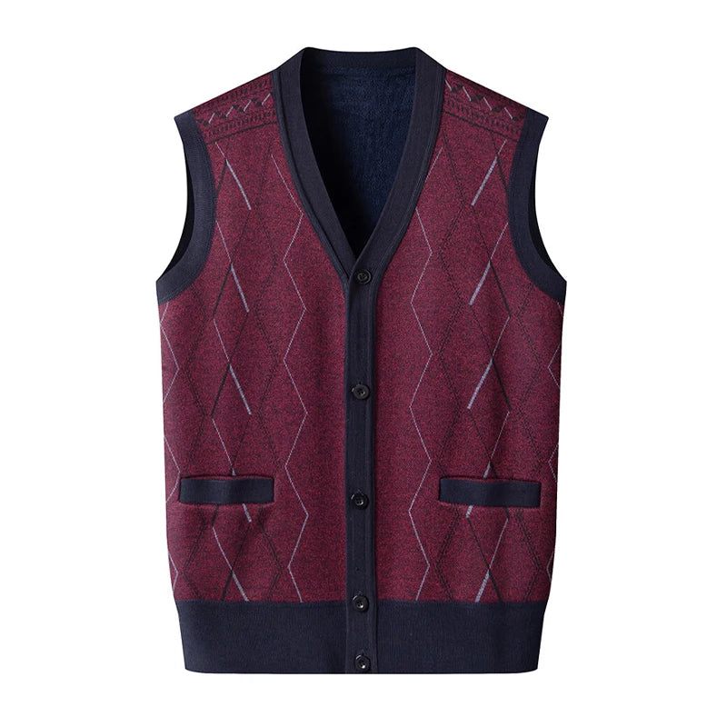 Men Clothes V-Neck Vest Sleeveless Sweater Cardigan Button Down Casual Knit Vests Contrast Mens Spring Autumn Clothes