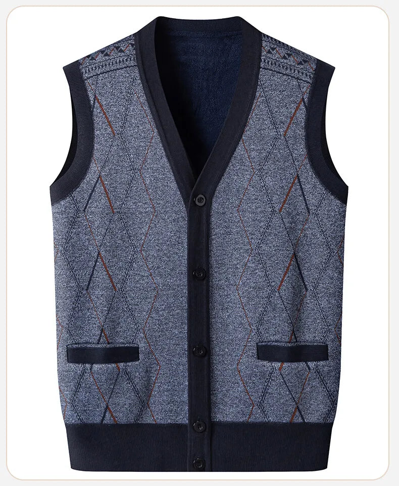 Men Clothes V-Neck Vest Sleeveless Sweater Cardigan Button Down Casual Knit Vests Contrast Mens Spring Autumn Clothes