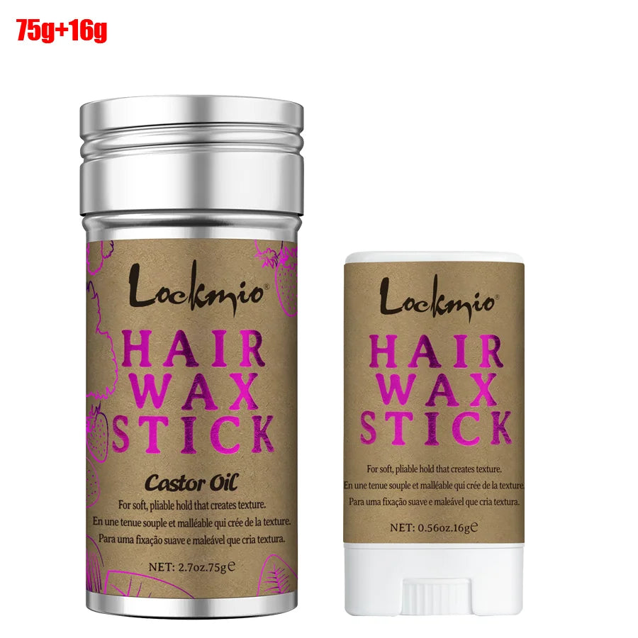 Lockmio 75g Hair Wax Stick With Castor Oil Tames Frizz Smooth Flyaways Strong Hold Edge Styling Finishing Broken Hair Gel