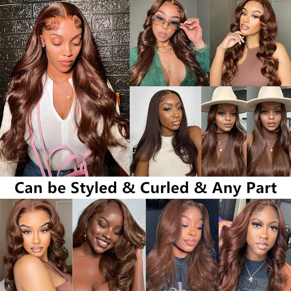 Body Wave Chocolate Brown Lace Front Wigs Human Hair Pre Plucked Brazilian Brown Virgin Hair Glueless HD Frontal Wig For Women