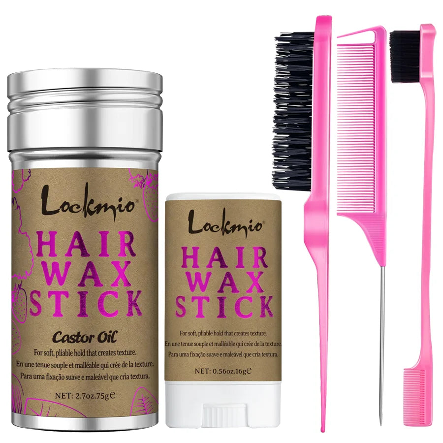 Lockmio 75g Hair Wax Stick With Castor Oil Tames Frizz Smooth Flyaways Strong Hold Edge Styling Finishing Broken Hair Gel