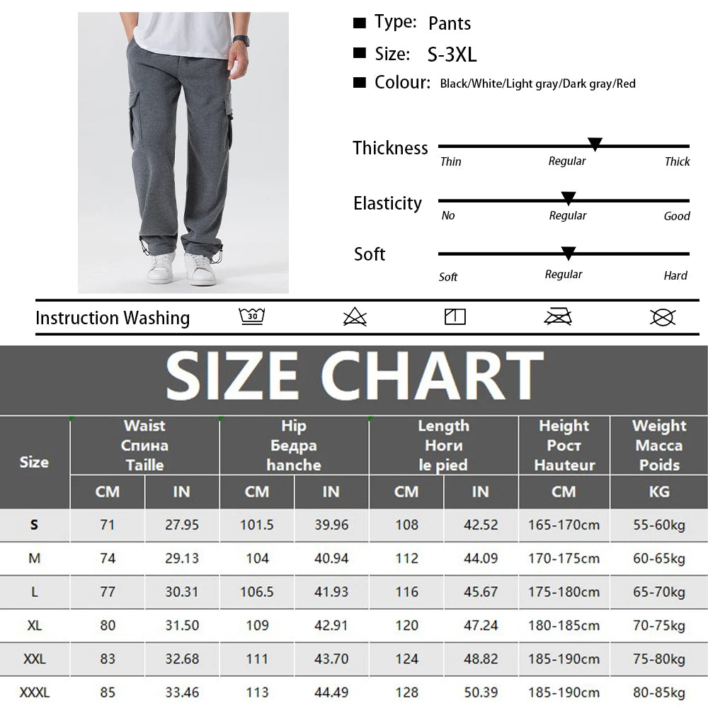 Mens Sweatpants Straight Fit Joggers for Sports and Streetwear Loose Oversized Drawstring Long Pants Men Multi-pocket Pants