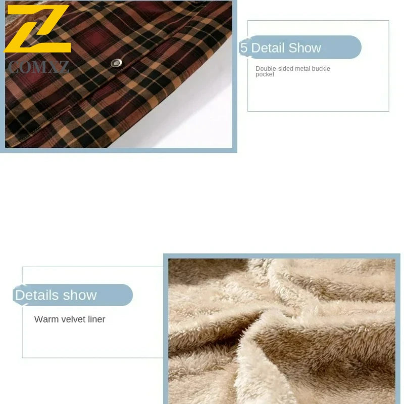 Mens Cotton Jacket Autumn Winter 2025 Check Print Warm Casual Business Office Lapel Coat Man Middle-aged Elderly Cotton Clothes